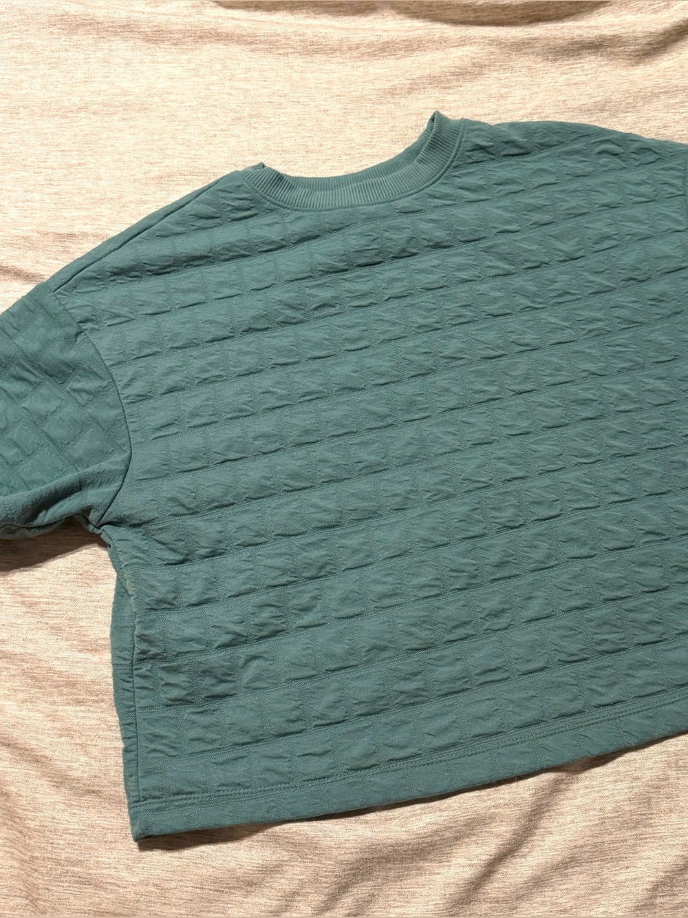 a new day Sage Green Ribbed-Neck Quilted Pattern Crop Top Oversized